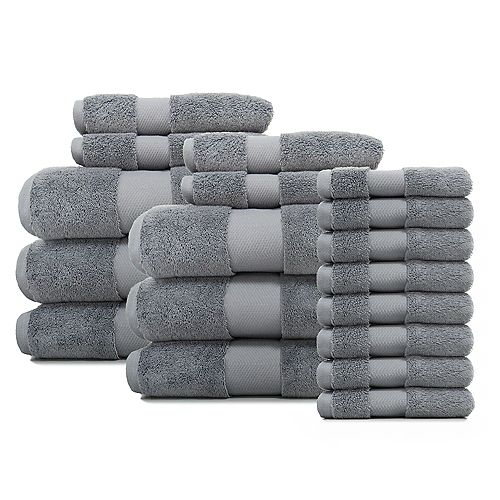 18-Piece Plush Soft Towel-Bath/Hand/Wash-Stone in Grey