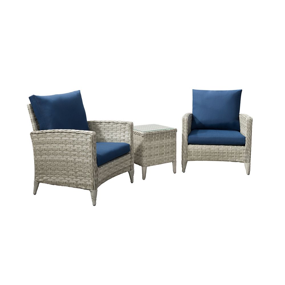 Corliving CorLiving 3pc Wide Rattan Wicker Chair Patio Set, Blended