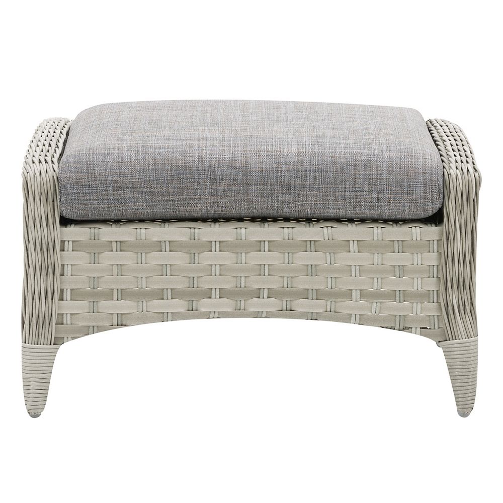 Corliving CorLiving Wide Rattan Wicker Patio Foot Stool, Blended Grey