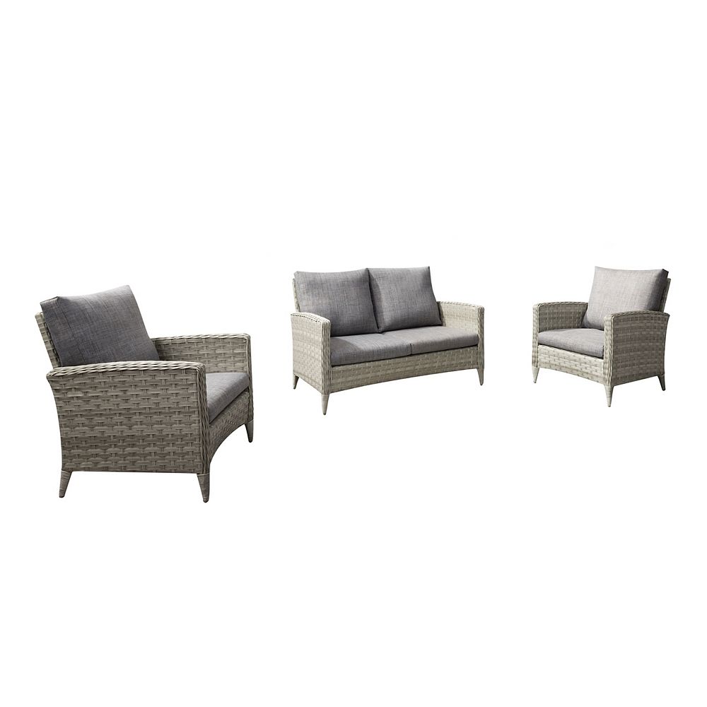 Corliving 3pc Wide Rattan Wicker Loveseat and Chair Patio Set, Blended ...