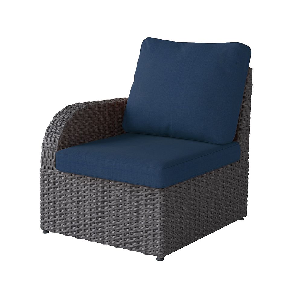 Corliving Weather Resistant Resin Wicker Left Arm Patio Chair, Distressed Charcoal Grey wi