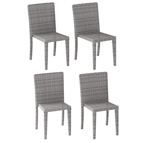 Corliving Blended Grey Rattan Wicker Dining Chairs, Set of 4