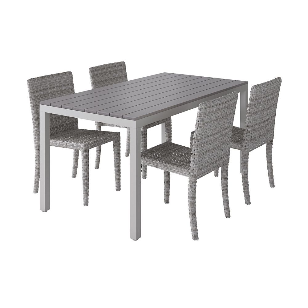 Corliving Light Grey 5pc Outdoor Dining Set with Blended Grey Dining