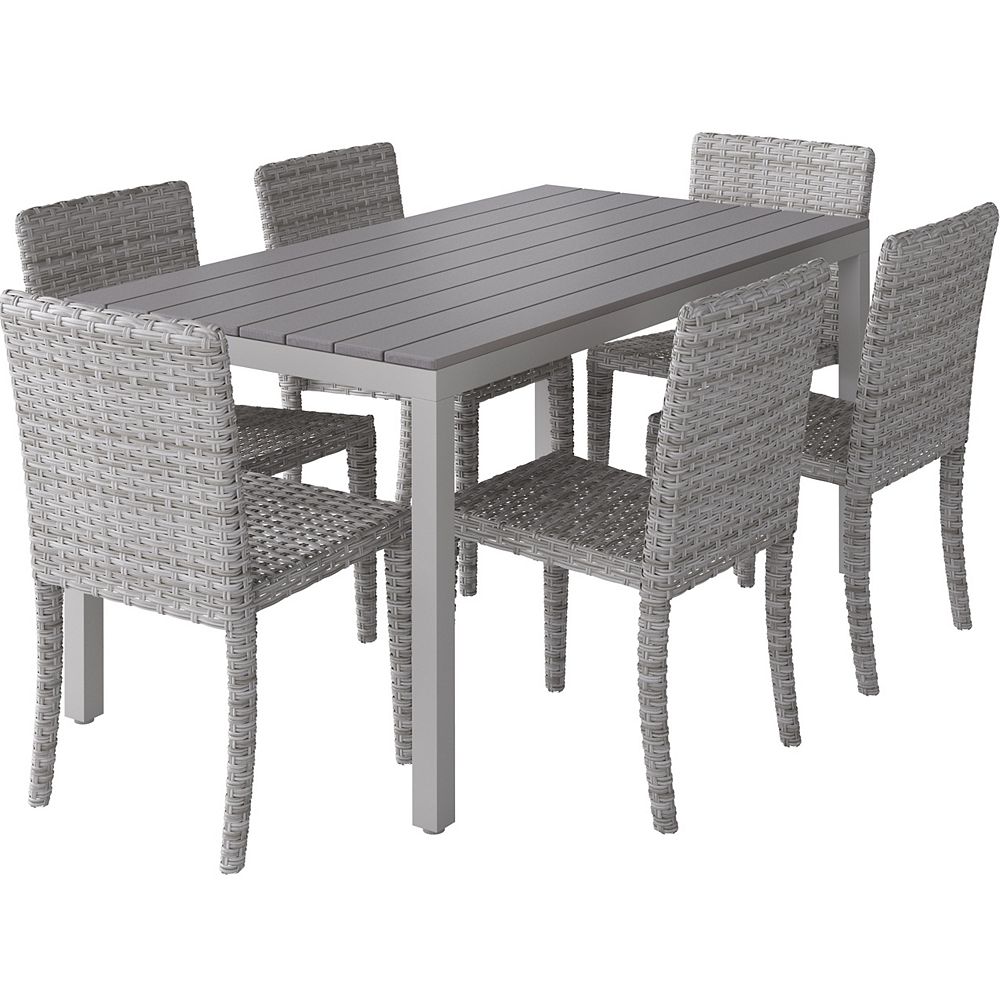 Corliving Light Grey 7pc Outdoor Dining Set With Blended Grey Dining Chairs The Home Depot Canada