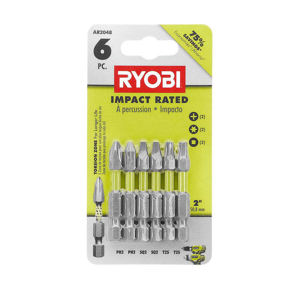 RYOBI 2 inch BiMetal Impact Rated Driving Assortment Bit Set (6Piece