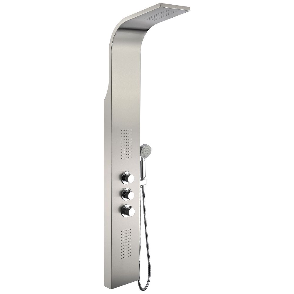 Anzzi Arc 64 Inch 2 Jetted Shower Panel With Heavy Rain Shower And Spray Wand In Brushed S The Home Depot Canada