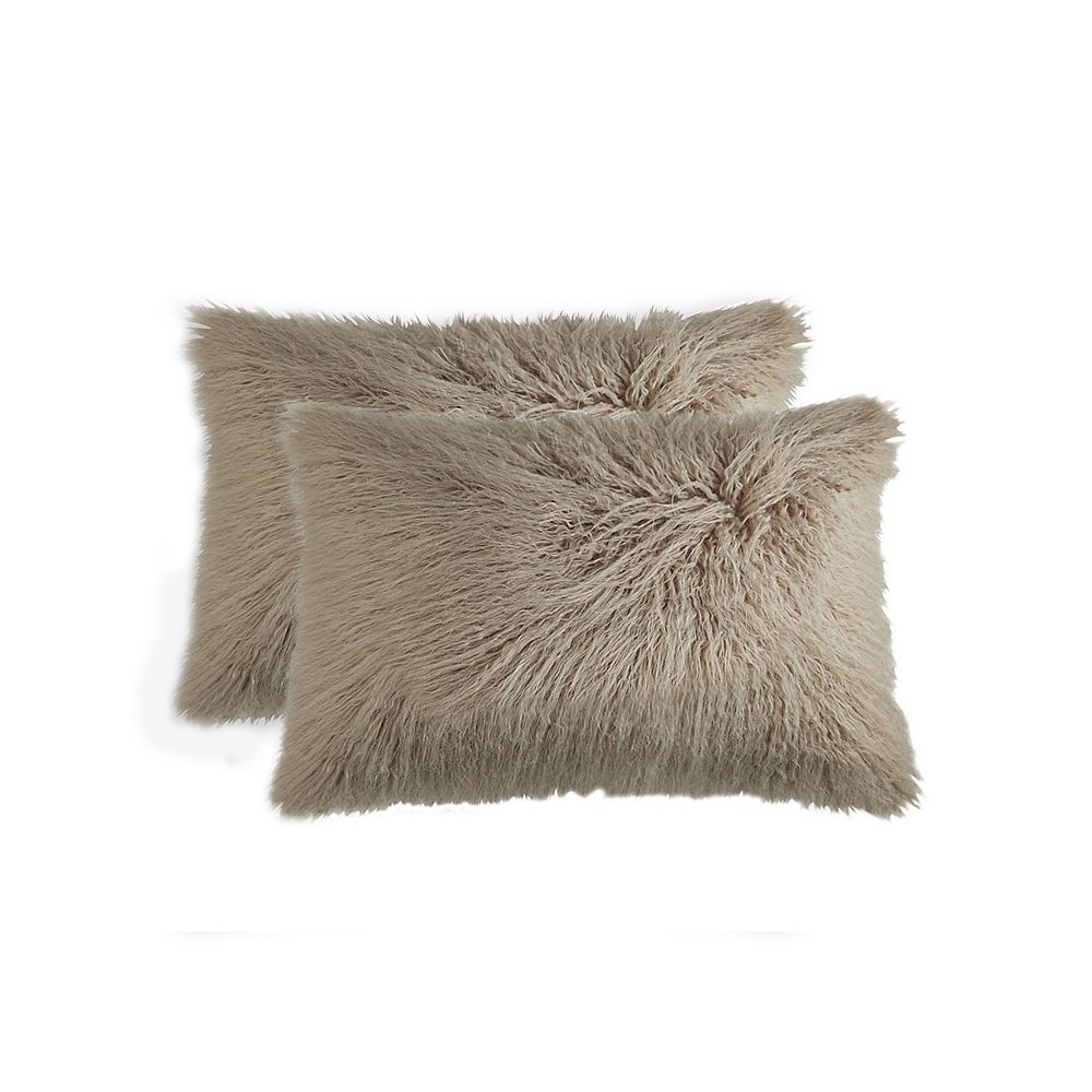 LUXE Frisco Mongolian Faux Sheepskin Fur 12 inch x 20 inch Pillow (Set