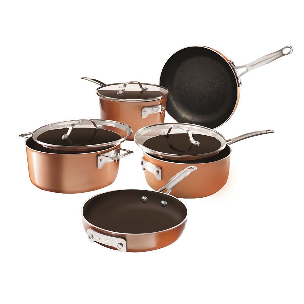 Gotham Steel Cast Texture Coating Space Saving Stackmaster 8 Piece Cookware Set With Glass The Home Depot Canada