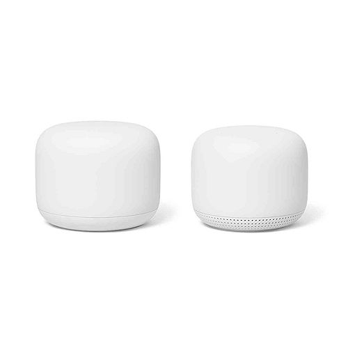 Nest Wifi AC2200 Mesh System Router and Add-On Points (two pack) - Snow