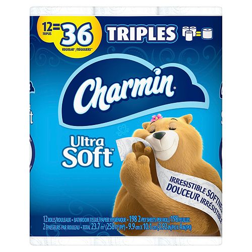 Ultra Soft Toilet Paper, 12 Triple Roll Bath Tissue, 198 Sheets Per Roll