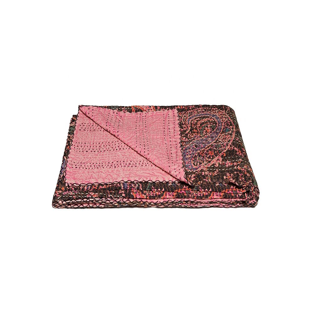 Taj Hotel Kantha Burgundy Pink Cotton Throw Blanket The Home