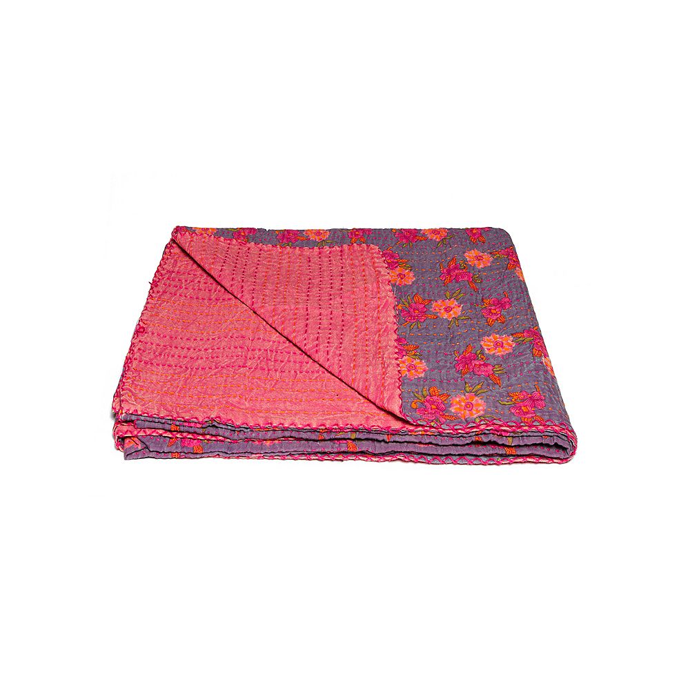 Taj Hotel Kantha Magenta Purple Pink Cotton Throw Blanket The Home Depot Canada