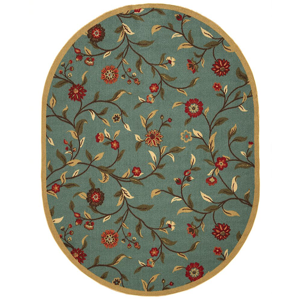 Ottomanson Ottohome Collection Seafoam Floral Design 5 ft. x 7 ft. Oval Indoor Area Rug The