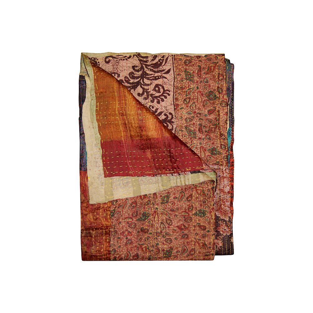 Taj Hotel Kantha Orange Burgundy Red Silk Throw Blanket The Home