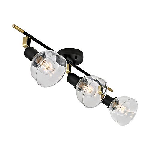 Maisie Collection 3-Light Modern Industrial Track Light with Glass Shades, Matte Black Finish