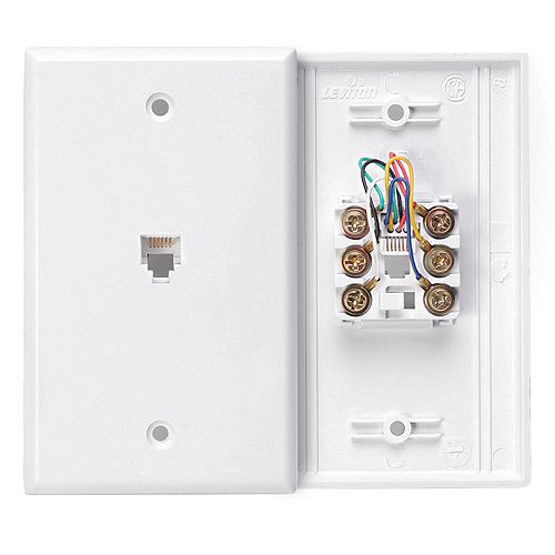 Standard Telephone Wall Jack. 6P6C. screw terminals - White