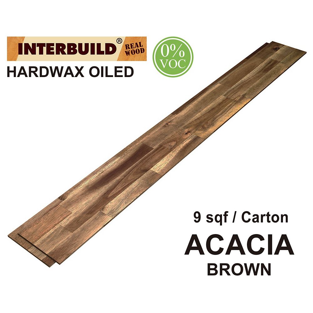 INTERBUILD 48" x 5.25" x 0.375" Acacia Hardwood Shiplap Wall Boards, 5