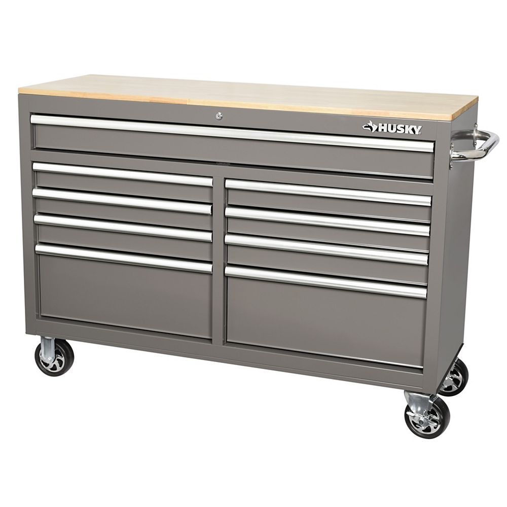 Husky 52 Inch 9 Drawer Mobile Work Bench In Gray The Home Depot Canada Husky 52 Inch 9 Drawer Mobile Work Bench In Gray The Home Depot Canada