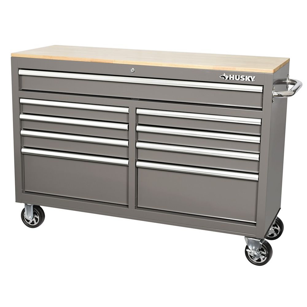 Husky 52 Inch 9 Drawer Mobile Work Bench In Gray The Home Depot Canada