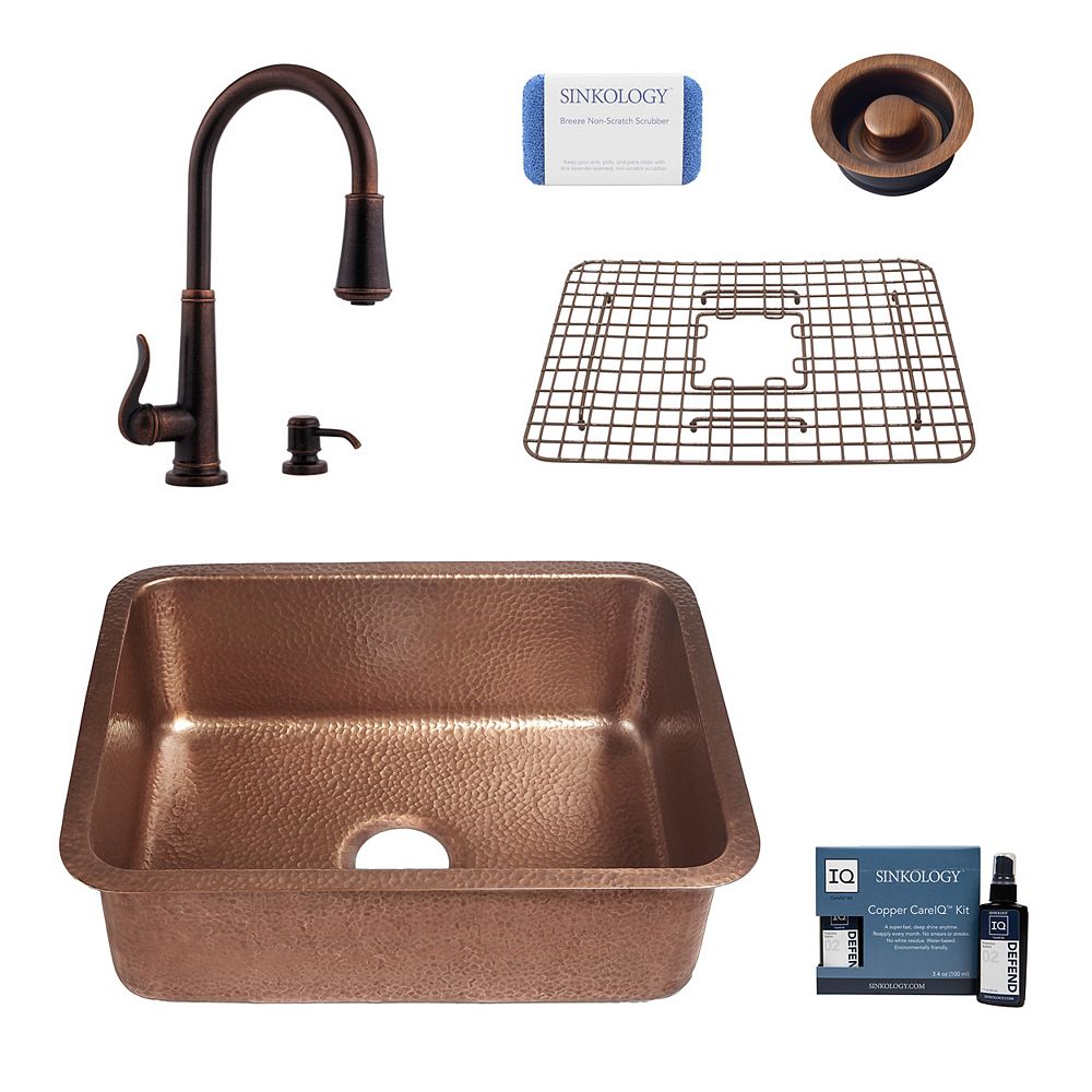 Sinkology Renoir All In One Copper Undermount Kitchen Sink Design Kit With Ashfield Faucet The Home Depot Canada