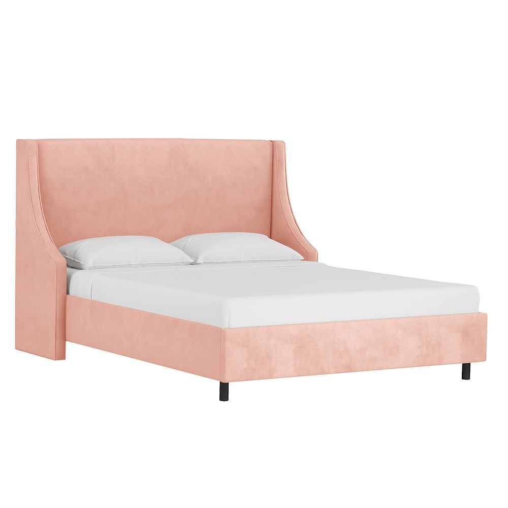 Skyline Furniture Queen Fully Upholstered Wingback Platform Bed In Velvet Blush The Home Depot 