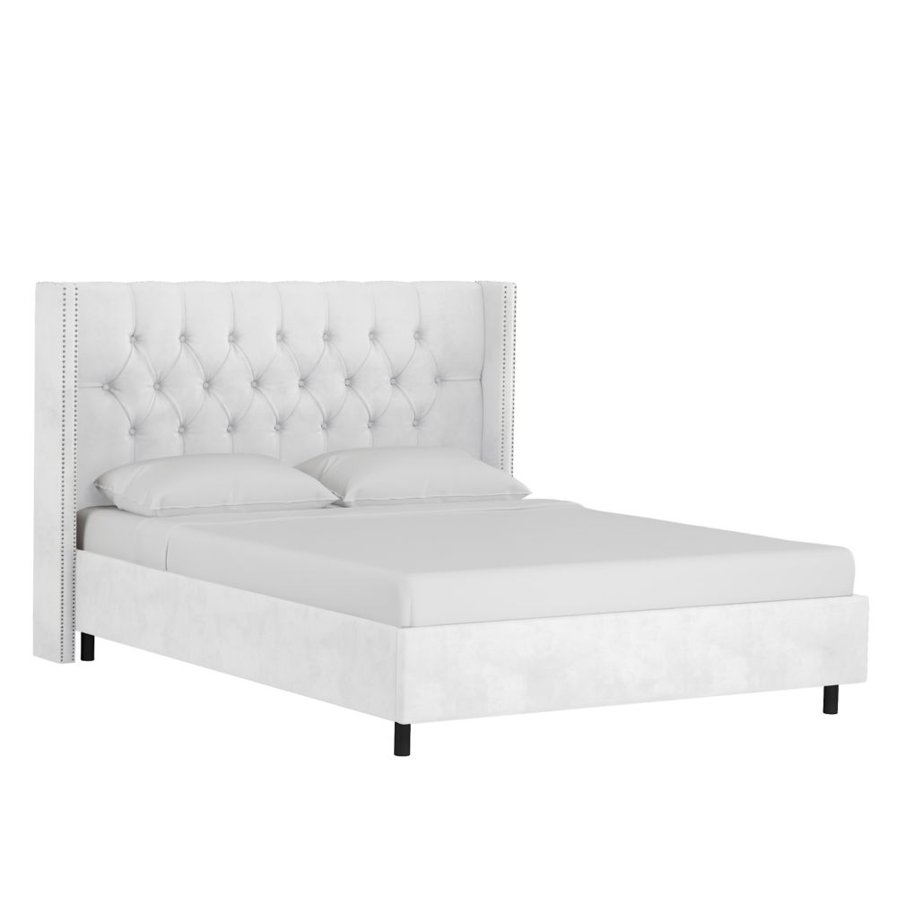 Skyline Furniture Queen Tufted Platform Wingback Bed With Nail Button ...