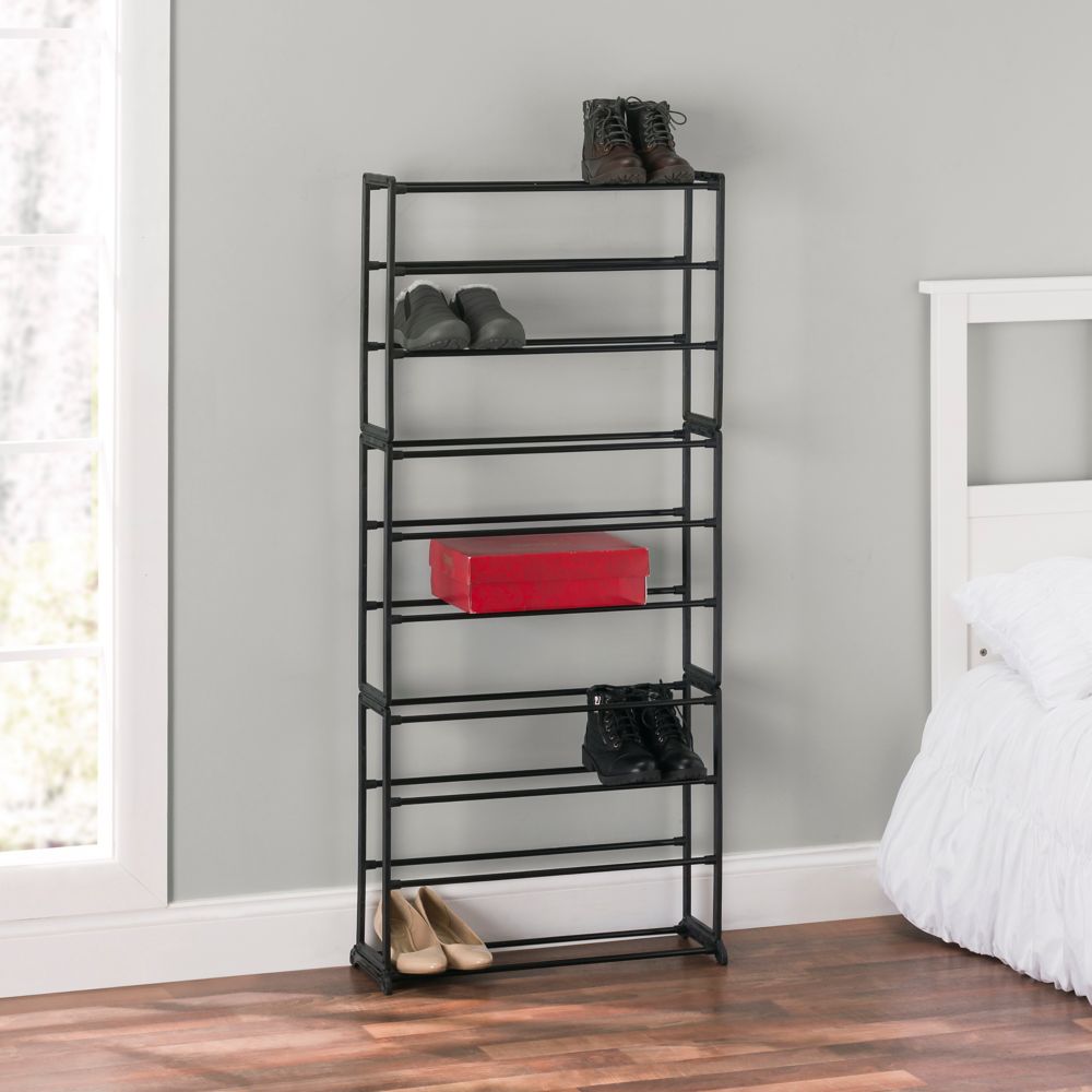 Home Basics 30 Pair Metal Shoe Rack Black The Home Depot Canada   P 1001536708 