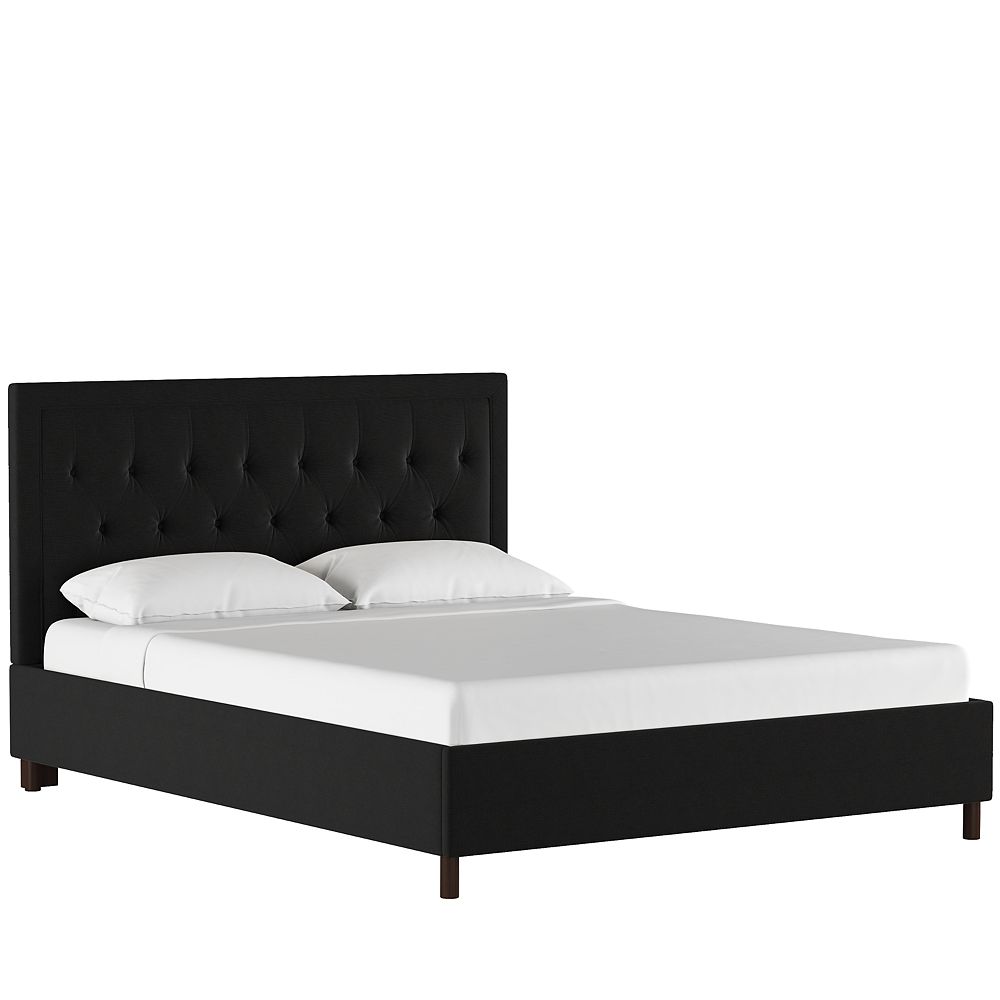 Skyline Furniture Queen Tufted Square Platform Bed with Border in Linen Black The Home Depot