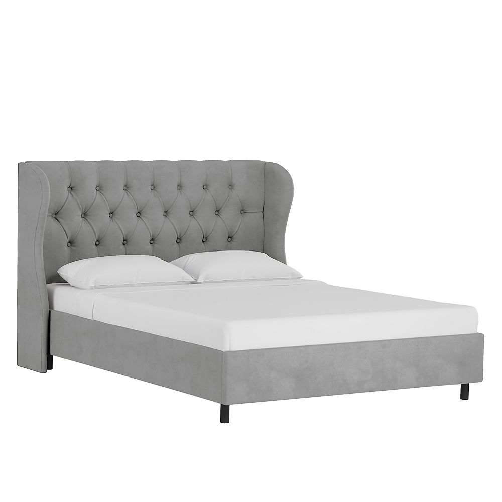 Skyline Furniture Hubbard Twin Tufted Wingback Platform Bed in Velvet