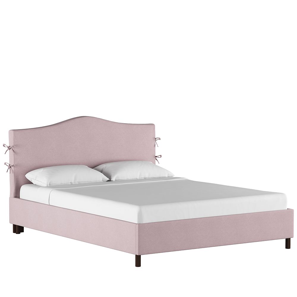 Skyline Furniture Twin Bow Tie Slipcover Camelback Platform Bed in Linen Smokey Quartz The