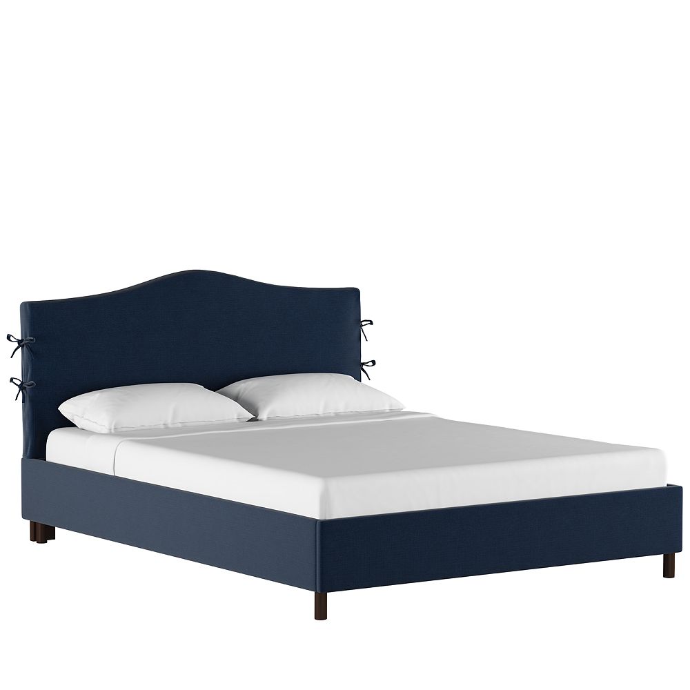 Skyline Furniture California King Bow Tie Slipcover Camelback Platform Bed in Linen Navy The