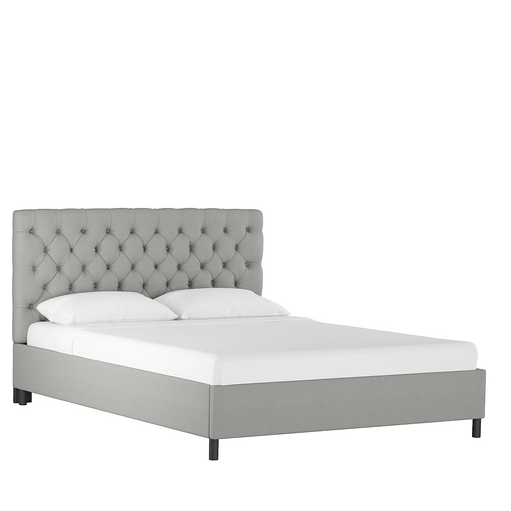 Skyline Furniture Oxford King Tufted Platform Bed in Linen Grey The
