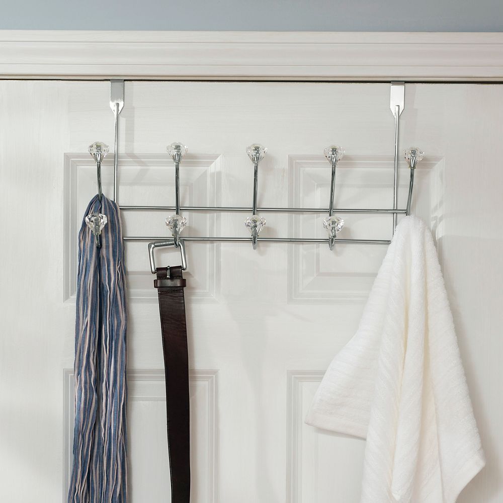 Home Basics 5 Hook Over the Door Hanging Rack with Crystal Knobs