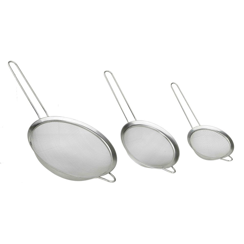 Home Basics 3 Piece Mesh Stainless Steel Strainer Set Silver The Home Depot Canada