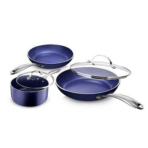 5 Piece Classic Blue Aluminum Diamond Infused Non-Stick Cookware Set