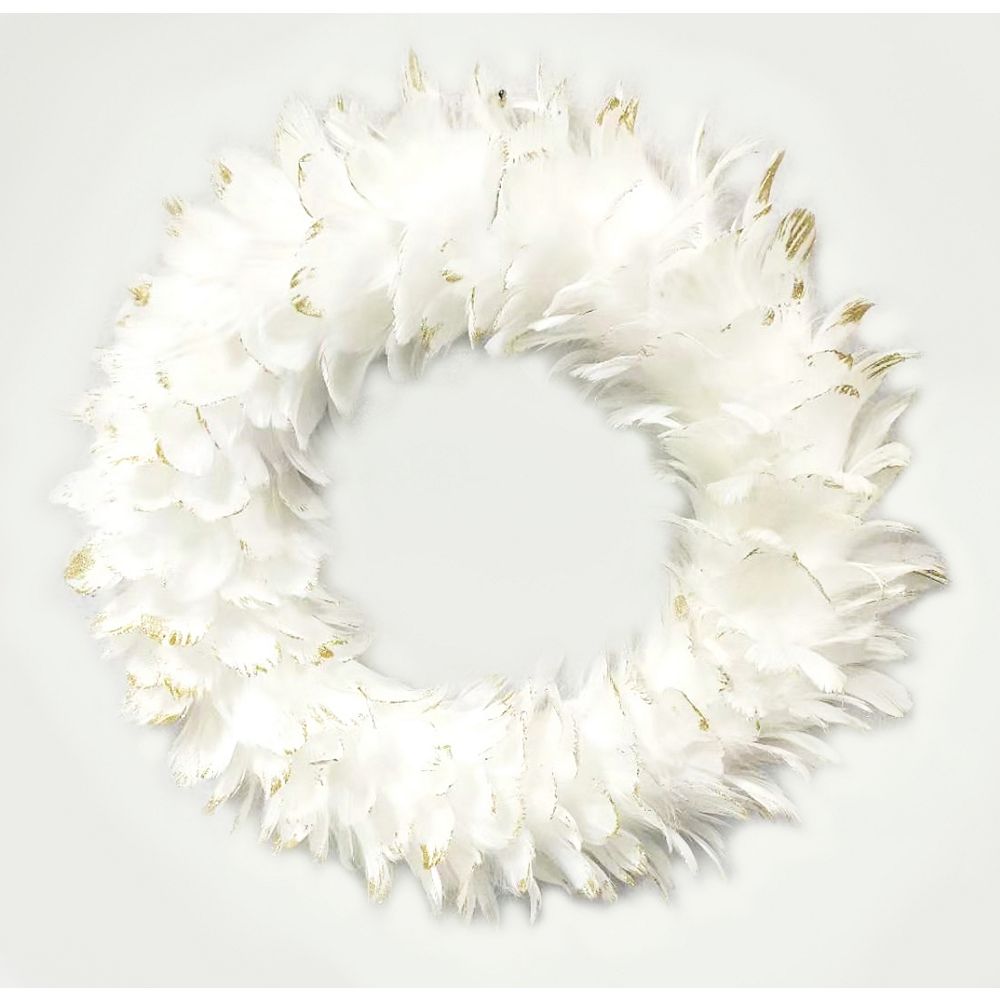 Home Accents Holiday 18-inch White Feather Christmas Wreath Decoration ...