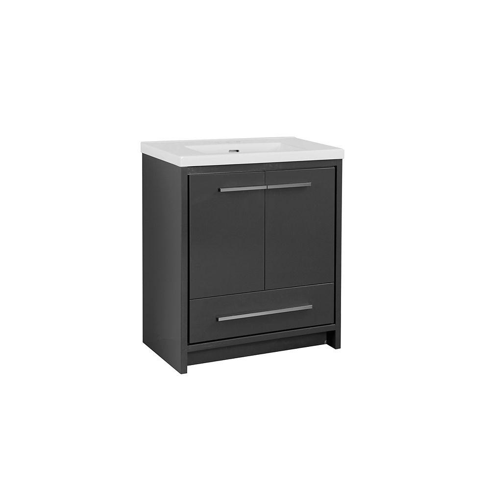 Glacier Bay Romali 30 Inch Vanity With Ceramic Top In Gloss Grey Finish The Home Depot Canada 