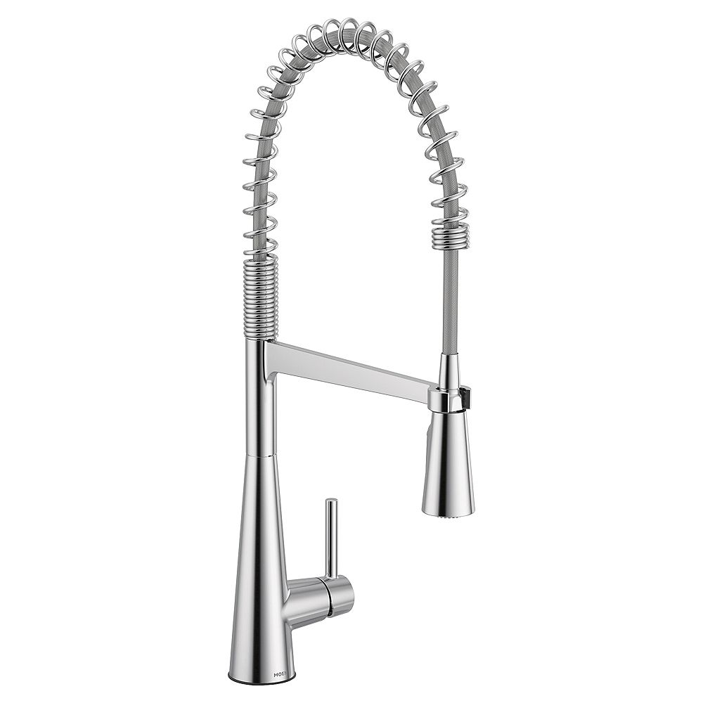 Moen Sleek 1 Handle Pull Down Sprayer Kitchen Faucet With Power Clean And Spring Spout In The Home Depot Canada