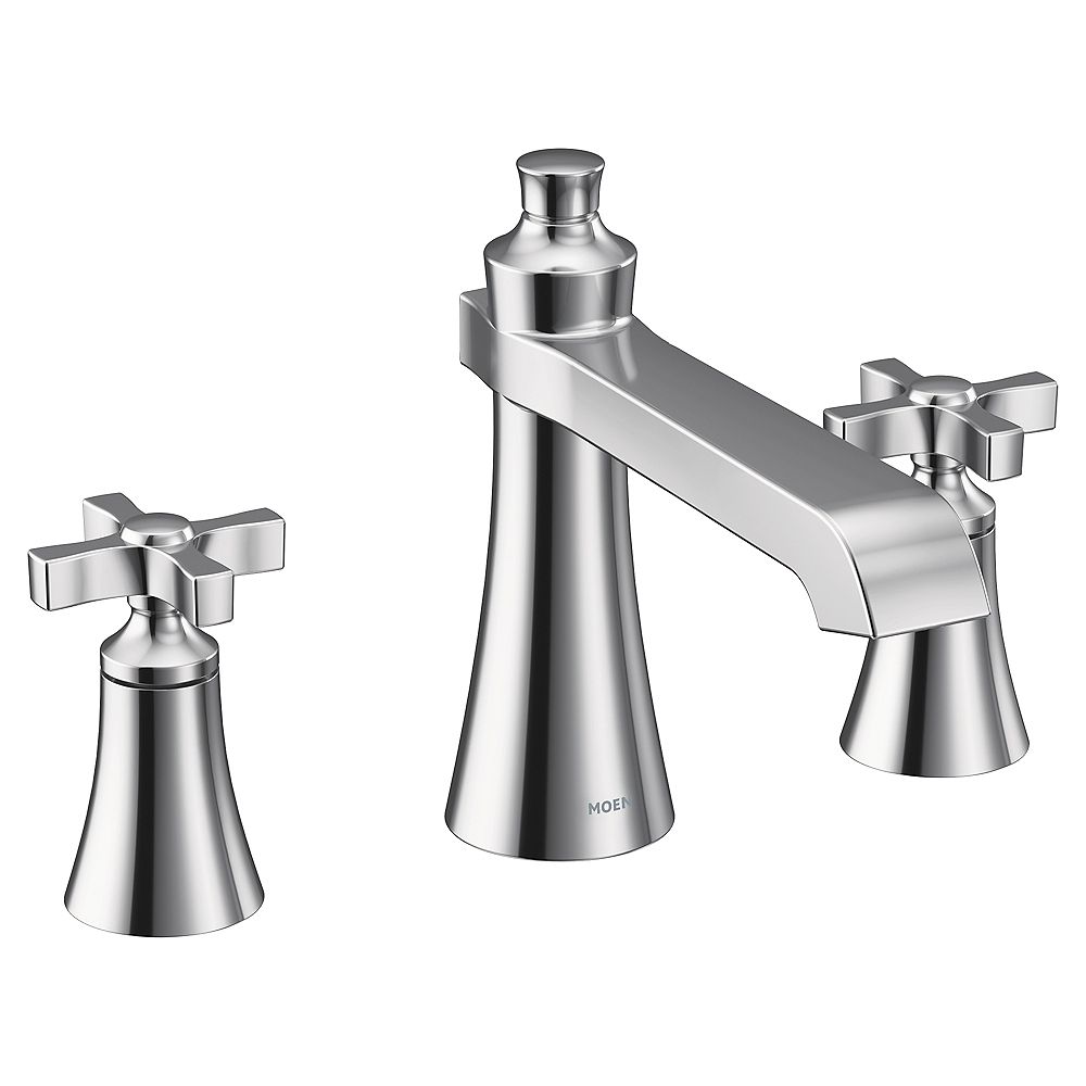 Moen Flara 2 H Deck Mount Roman Tub Faucet With Cross Handles In Chrome Valve Sold Separa 