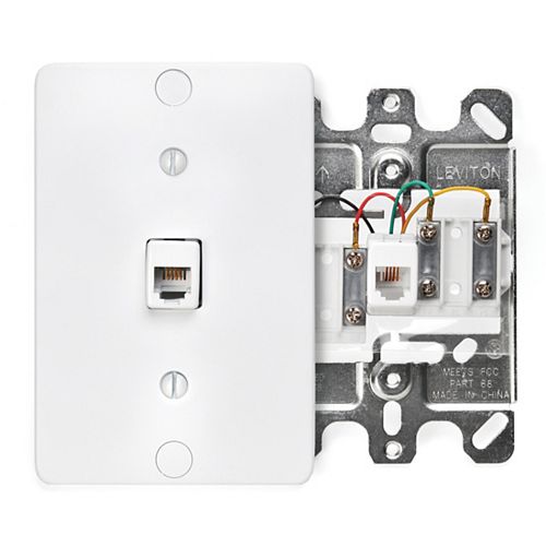 Telephone Wall Phone Jack, 6P4C, Screw Terminal, White