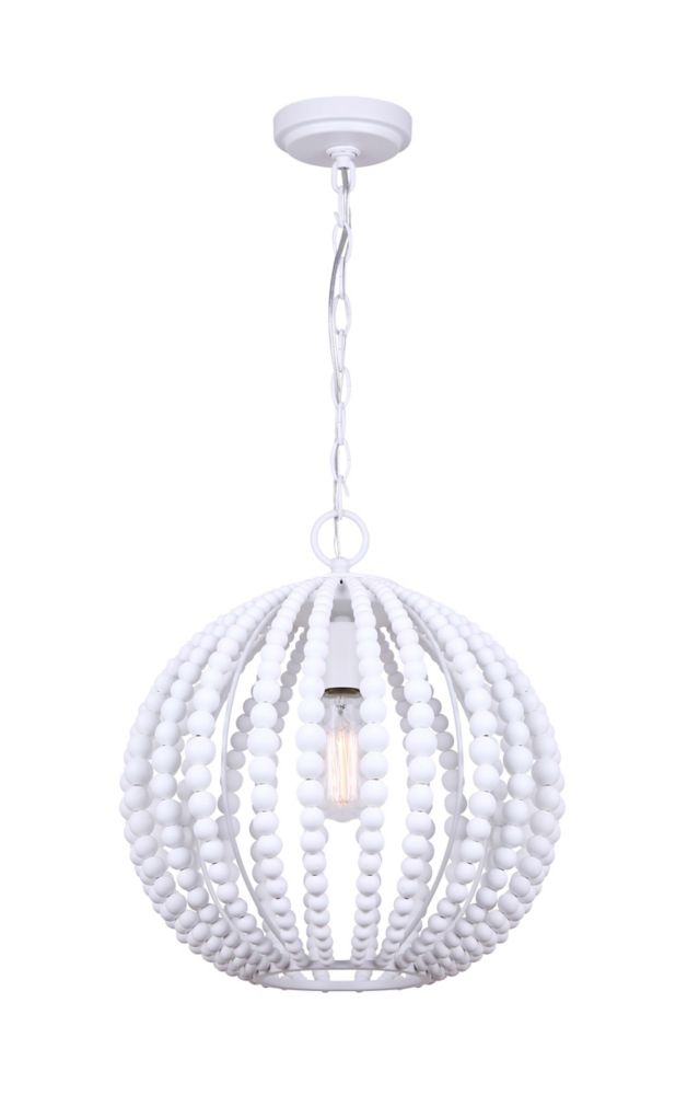 Canarm POLLY 1-Light Matte White Chandelier With Real Wood Beads | The ...