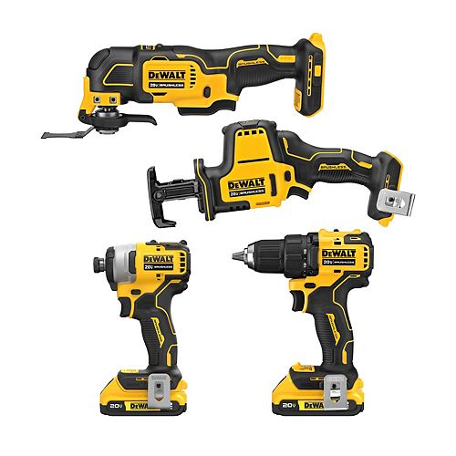 DEWALT 20V MAX ATOMIC Lithium-Ion Cordless Brushless Combo Kit (4-Tool) with (2) 2Ah Batteries, Charger and Bag