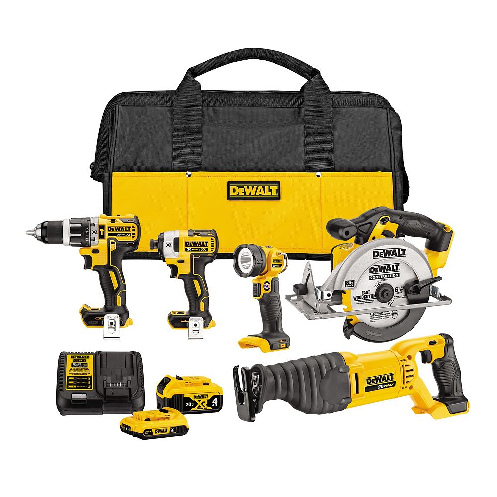 DEWALT 20V MAX Lithium-Ion Cordless Combo Kit (5-Tool) with 4Ah Battery ...