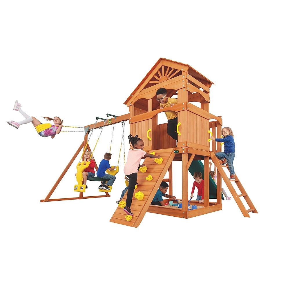 Creative Cedar Designs Timber Valley Wooden Swingset Yellow with Green