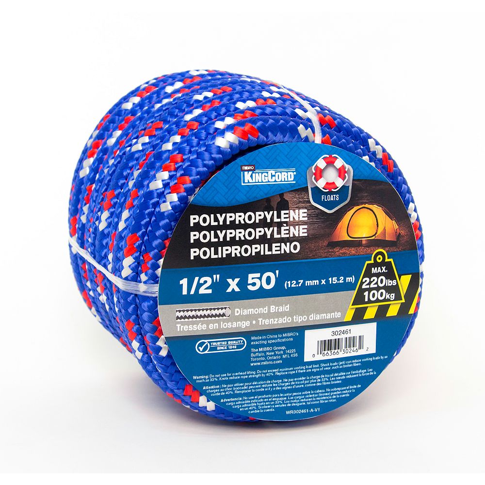 KingCord 1/2 in. x 50 ft. Diamond Braided 16Strand Polypropylene Rope