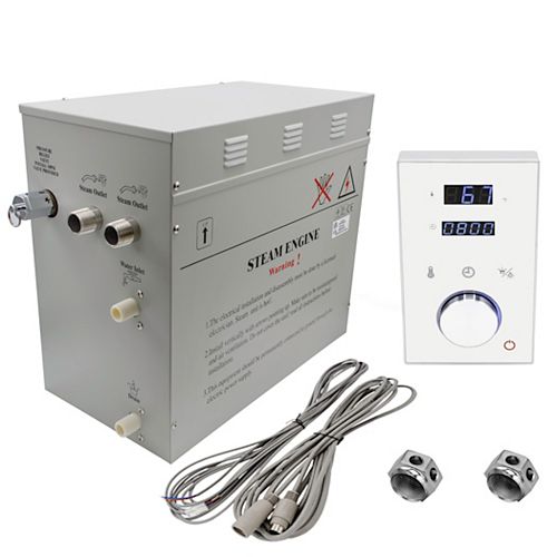 Superior 12 kW Deluxe Self-Draining Steam Bath Generator with Digital Programmable Control in White