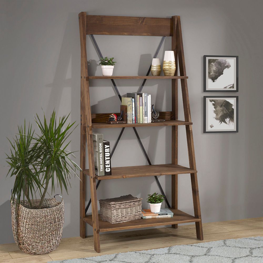 Welwick Designs 4 Shelf Modern Farmhouse Solid Wood Ladder Bookshelf ...