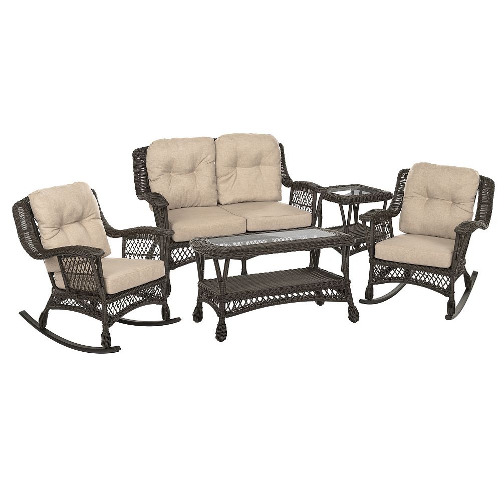 W Unlimited Outdoor Garden Patio Cappuccino Furniture 5Piece Rocking