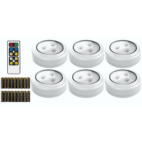 Wireless LED Puck Light 6 Pack With Remote and 18 AA batteries