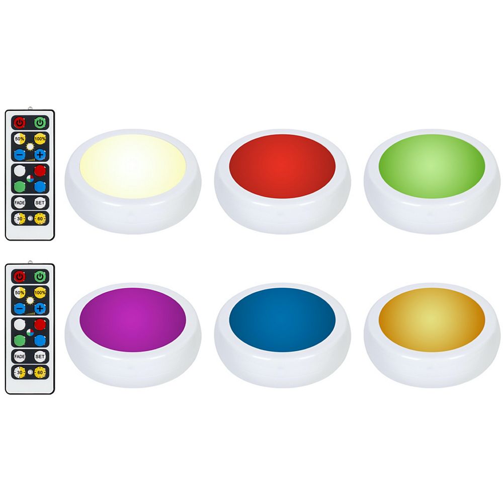 Brilliant Evolution Wireless LED Color Changing Puck Light 6 Pack With